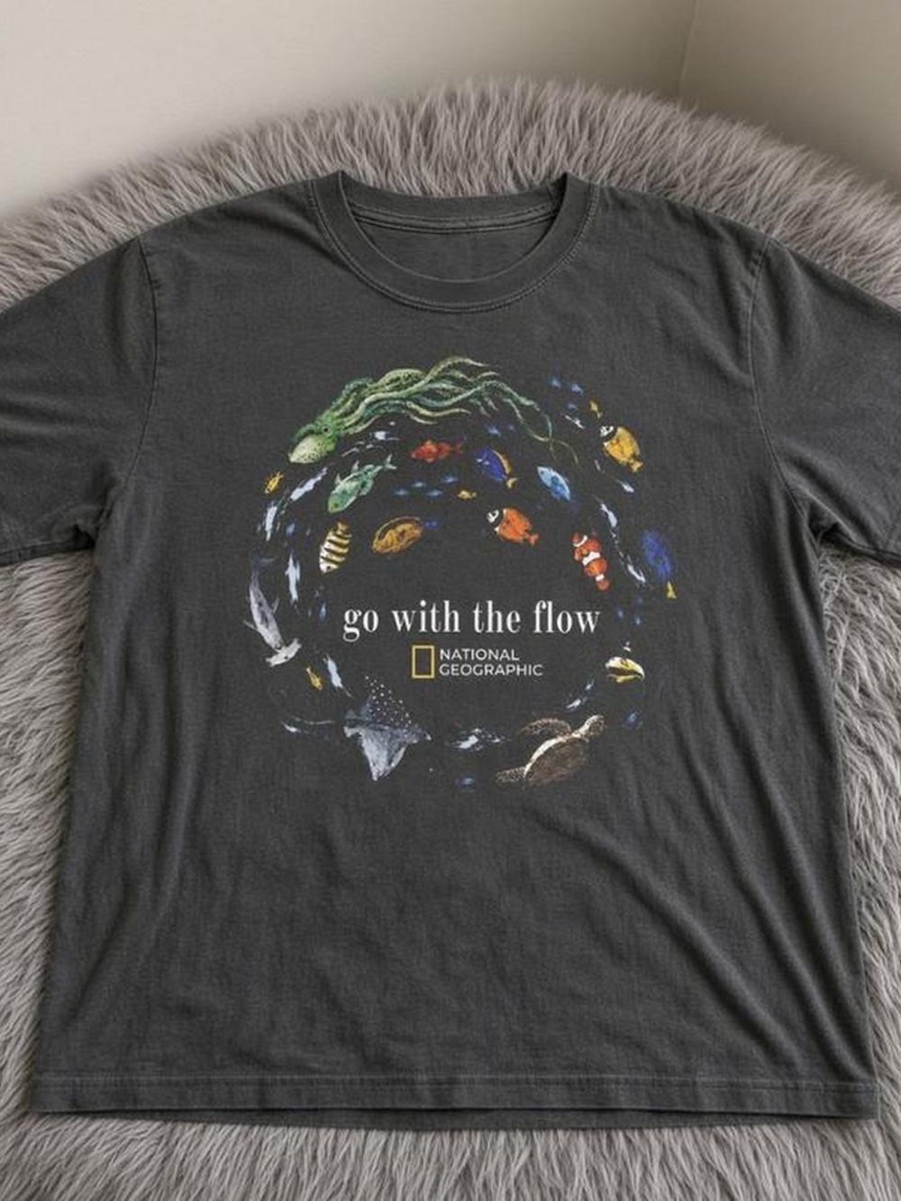 Charcoal National Geographic Ocean Go With The Flow T shirt